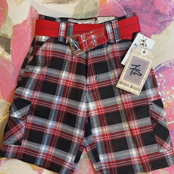Kids Seven Souls Boys Plaid Fashion Shorts Size 5 - Picture 4 of 9